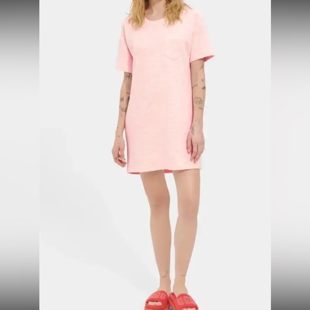 UGG Nadia French Terry Lounge T-Shirt Dress Neon Pink NWT Size M